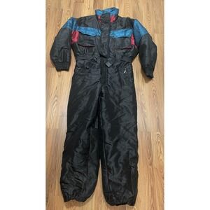 Hot Music Snowsuit Mens Large 90s One Piece Ski Suit Insulated Colorblock Black